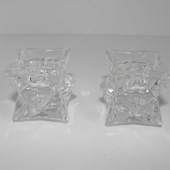 Michael C Fina Fifth Avenue 24% Lead Crystal Star Candle Holders Set 2 Tapered - Picture 1 of 3